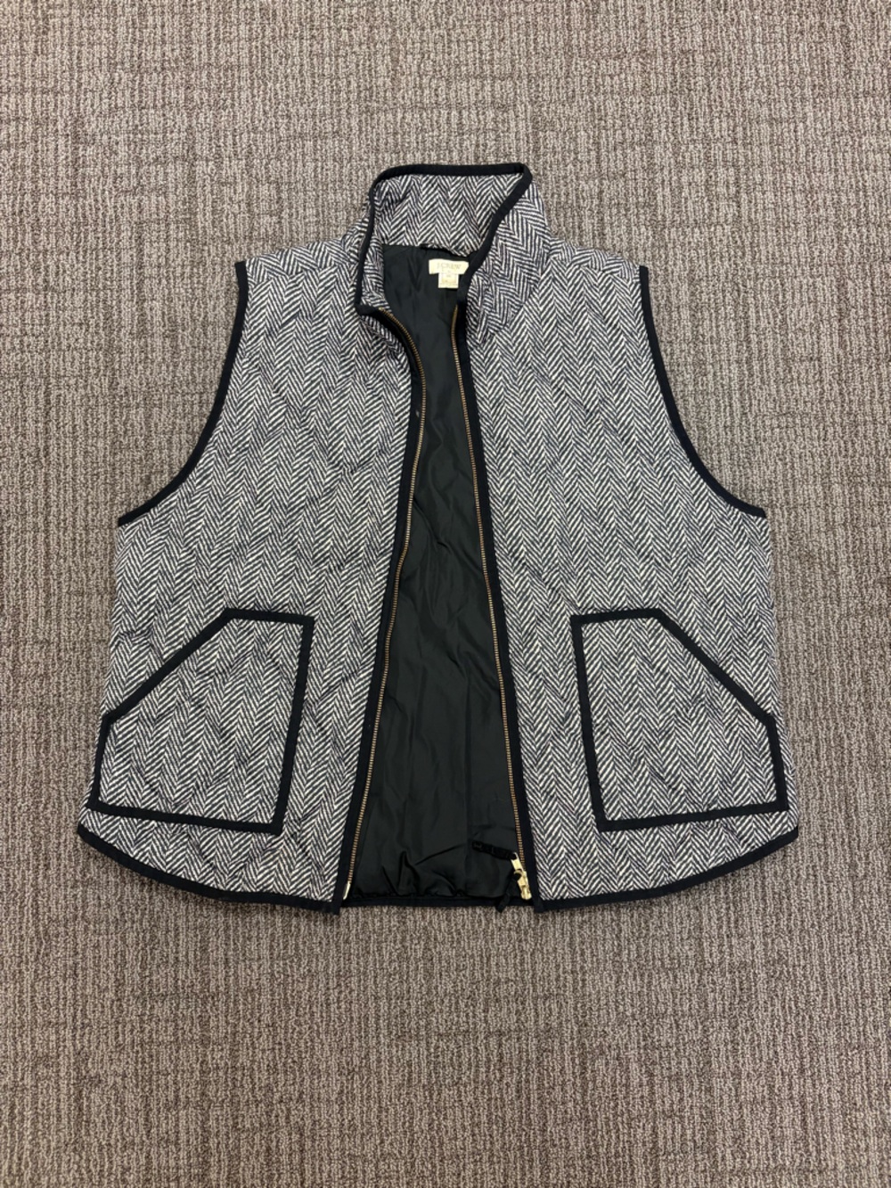 J. Crew Black and White Herringbone Zip Vest